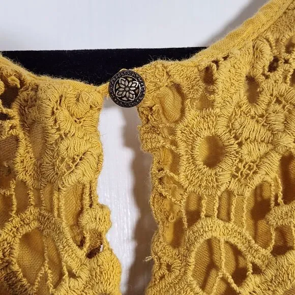 Lucky Brand Women's Crochet Lace Boho Mustard Yellow Sleeveless Tank Top Size XL - Picture 5 of 8